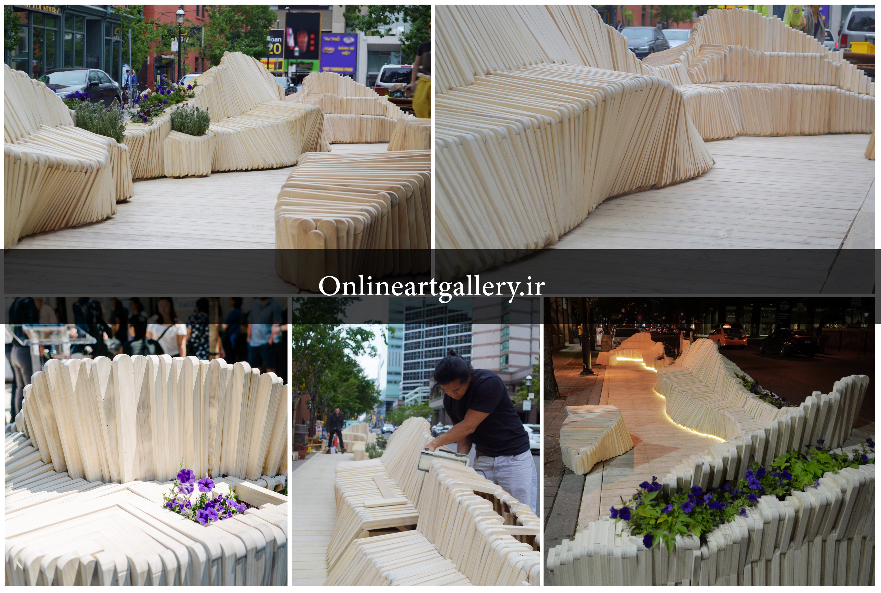 خلاقیت در معماری / نیمکت چوبی مدولار در پیاده رو های تورنتو کانادا