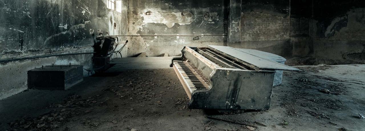 romain thiery unveils new images of broken pianos in forgotten european villas