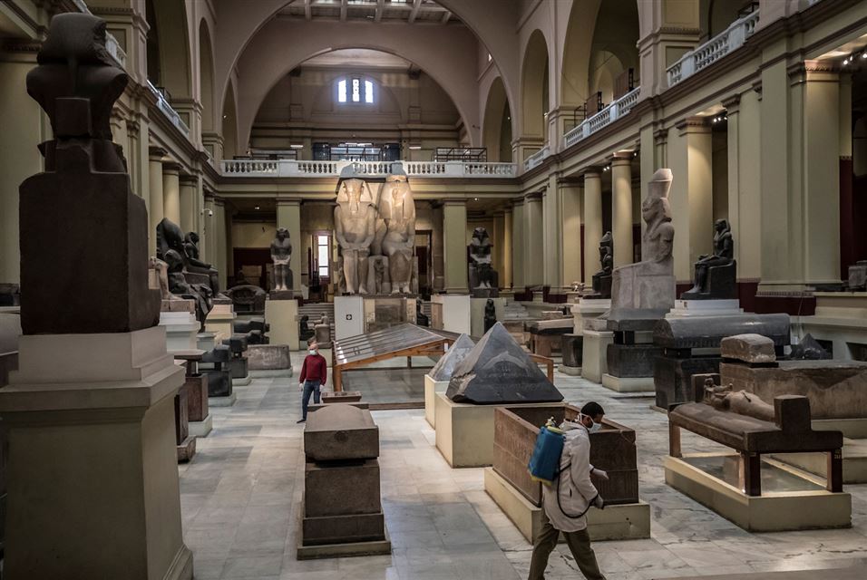 disinfects the Royal Mummies Hall at the Egyptian Museum