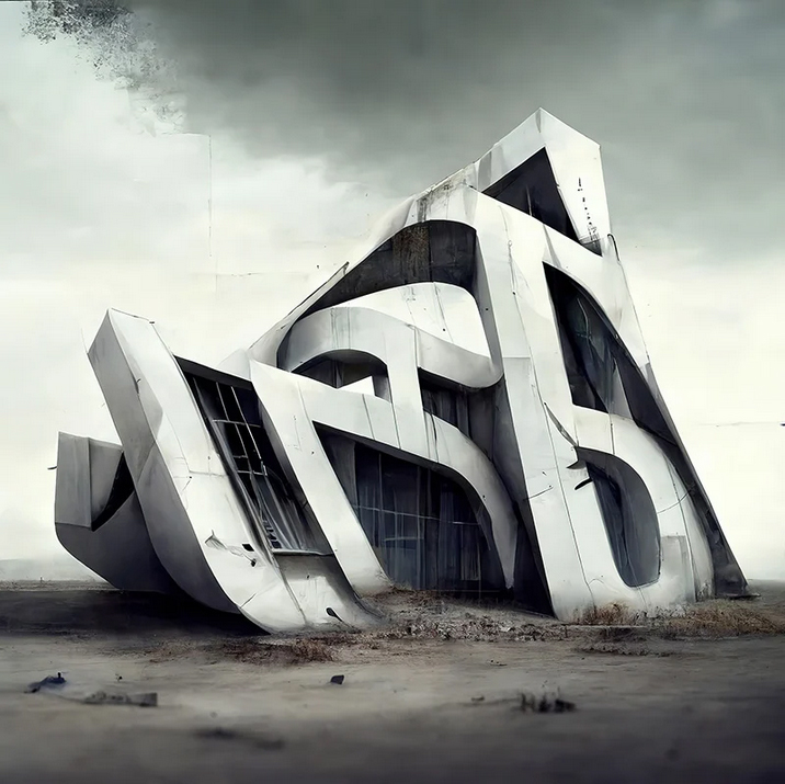 using midjourney, marcus byrne envisions graffiti tags as abandoned architecture