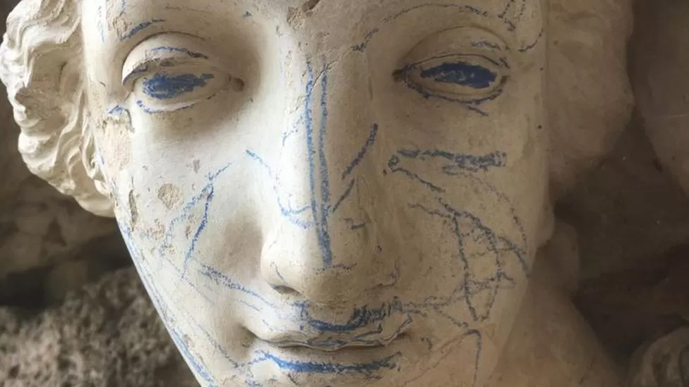 Blue crayon scrawled over 230-year-old Sabrina statue at Croome