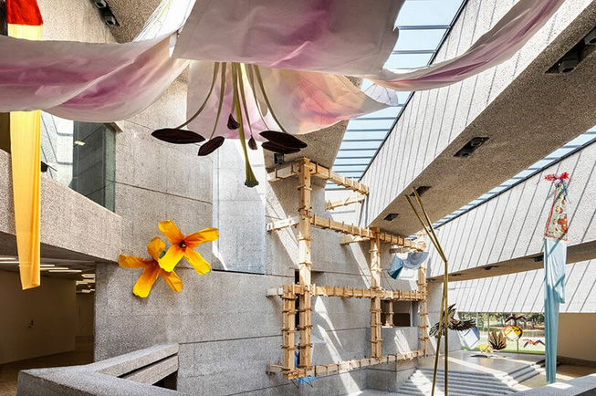 Chicken-adorned airplane can fly you to petrit halilaj`s exhibition at museo tamayo, mexico
