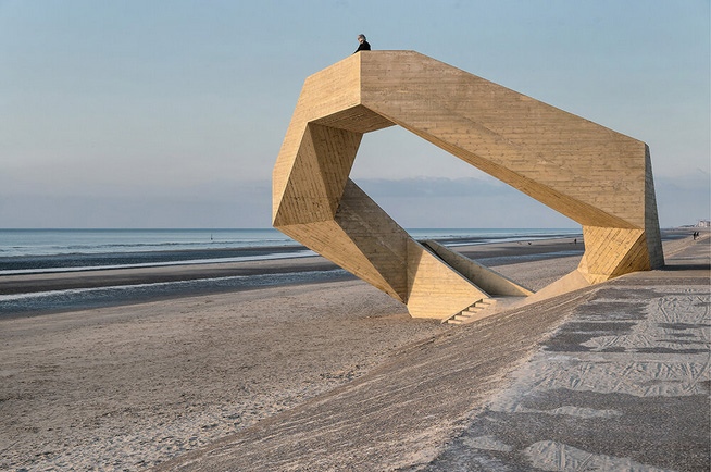 Shaped like a pentagon, studio MOTO`s observation point rises along the belgian sea