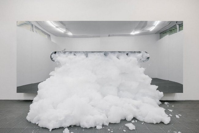 White foam envelops underground gallery in harry nuriev`s debut solo show at berlin art week