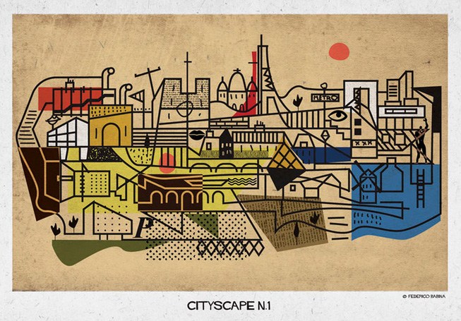 ّFederico babina`s illustrations transform metropolitan cityscapes into colorful patchworks