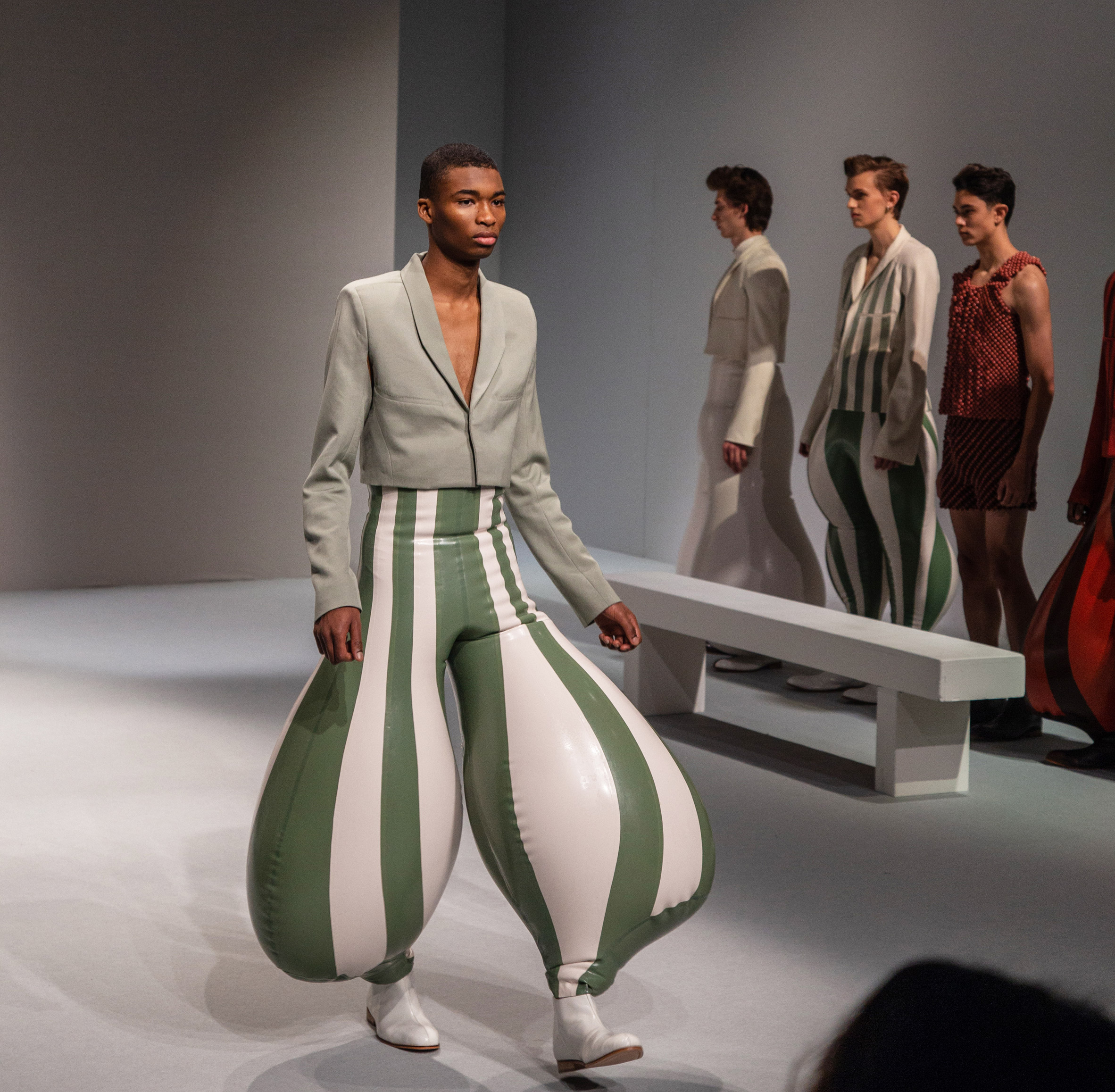 Harikrishnans inflatable latex trousers create anatomically impossible proportions