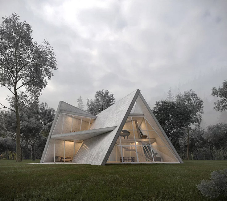 MADO architects envisions oblique walls of concrete for sisangan villa in iran