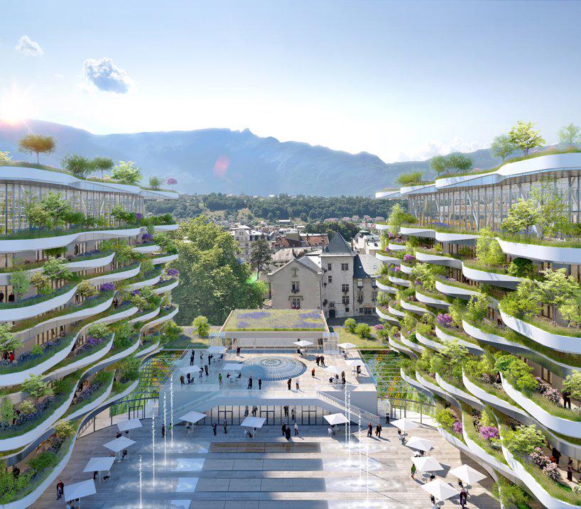 vincent callebaut envisions waves of green terraces for multi-purpose complex in france