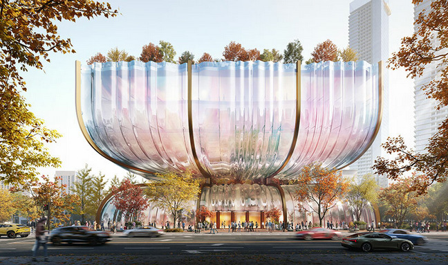 Heatherwick studio unveils rippled hourglass design for seoul`s hanwha galleria